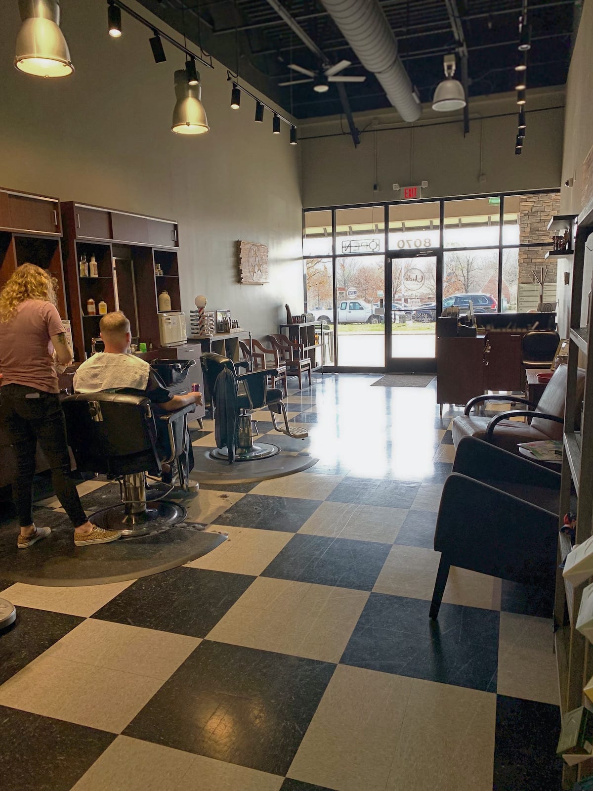 Interior of the Bellevue location for Uncle Classic Barbershop